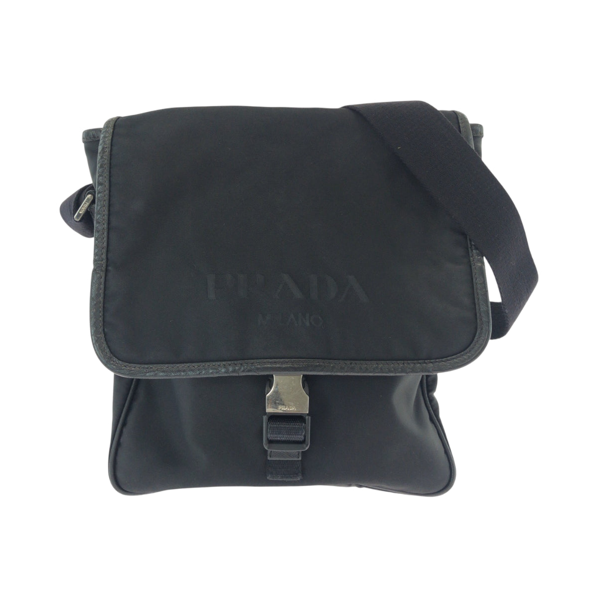 PRADA Shoulder Bag Nylon Black Silver Metal Test logo