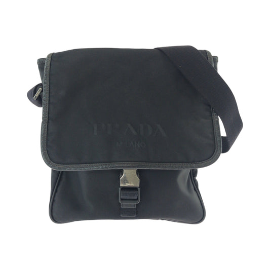 PRADA Shoulder Bag Nylon Black Silver Metal Test logo
