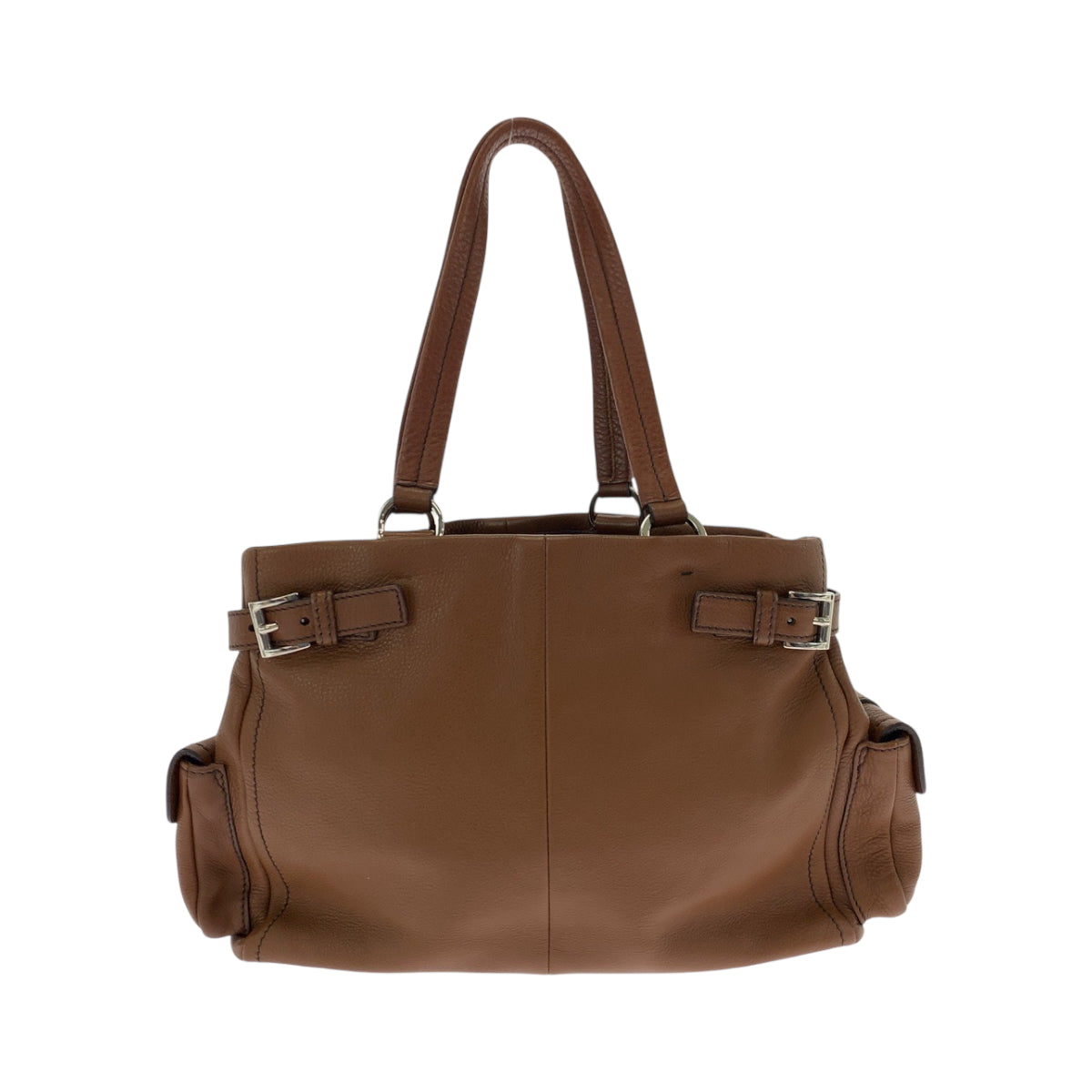 PRADA Tote Bag leather Brown Silver Metal Tote Bag Shoulder Bag Vitterodino Triangle With logo Women