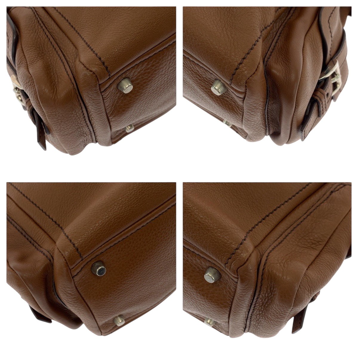 PRADA Tote Bag leather Brown Silver Metal Tote Bag Shoulder Bag Vitterodino Triangle With logo Women