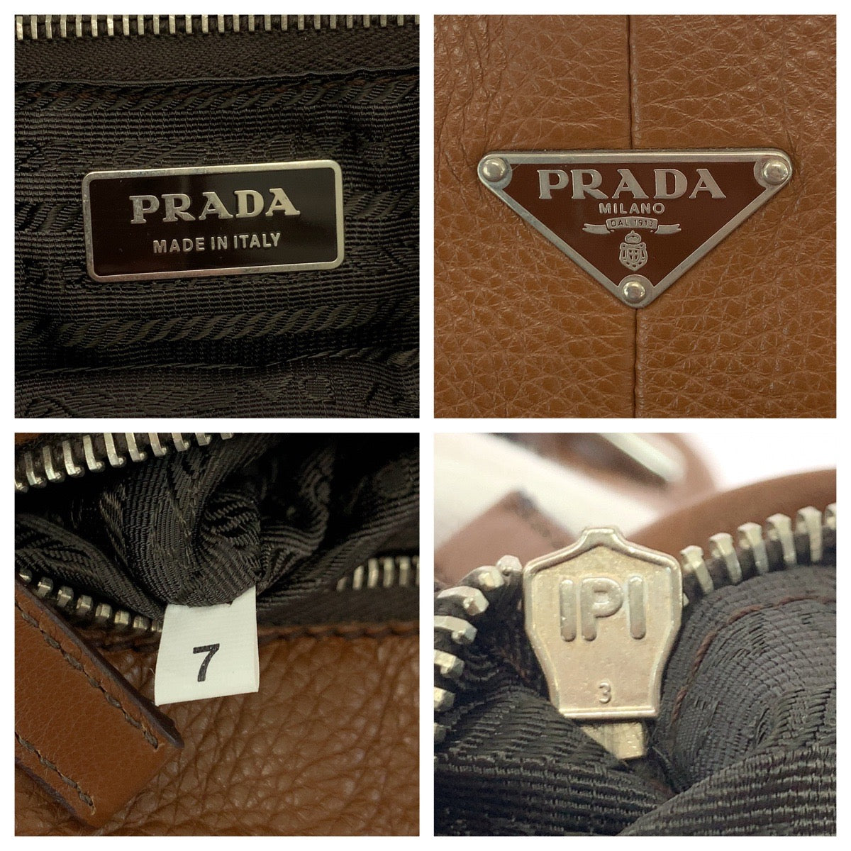 PRADA Tote Bag leather Brown Silver Metal Tote Bag Shoulder Bag Vitterodino Triangle With logo Women