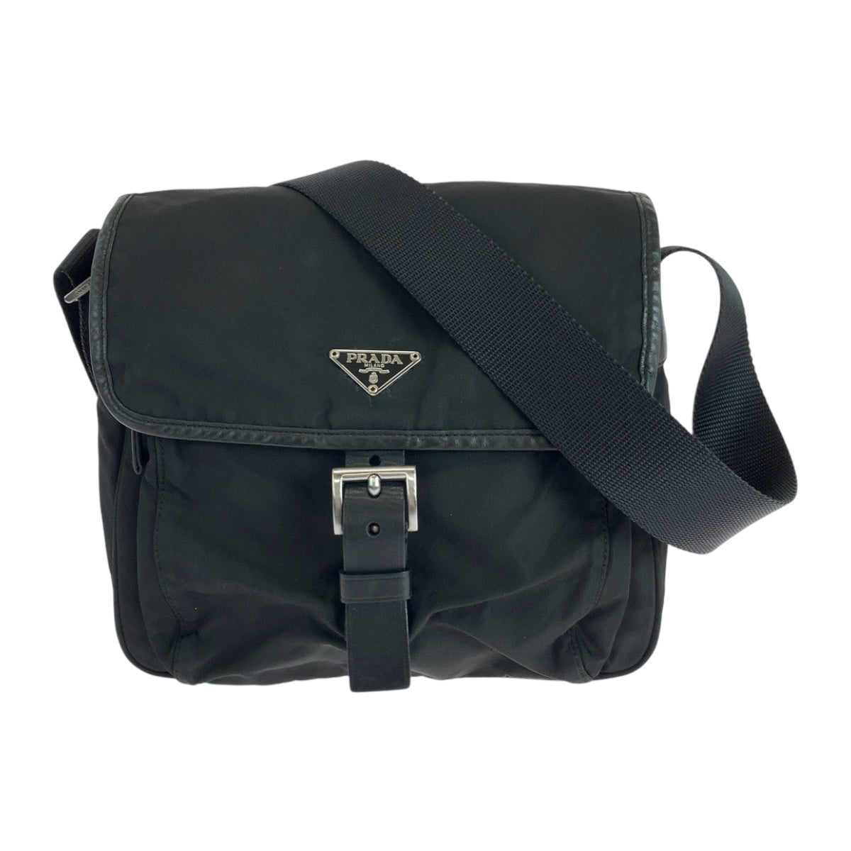 PRADA Shoulder Bag Nylon Black SilverMetal Test Triangle With logo