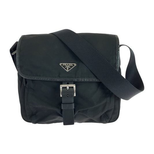 PRADA Shoulder Bag Nylon Black SilverMetal Test Triangle With logo