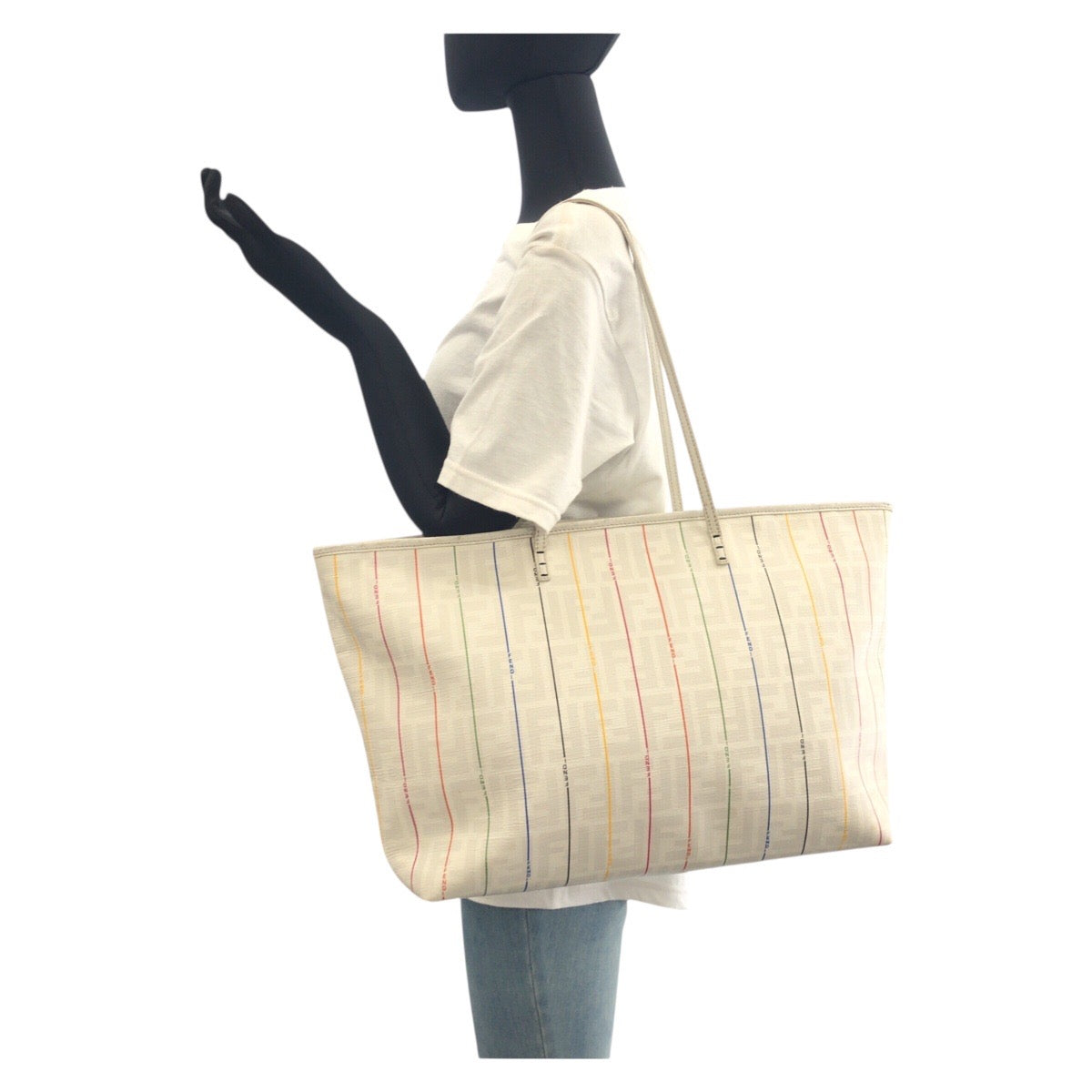 FENDI Tote Bag 88H185 HQP leather White multicolor Zucca