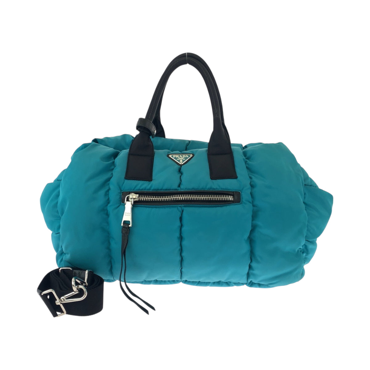 PRADA Shoulder Bag Nylon Turquoise Black SilverMetal Test Bomber Triangle With logo