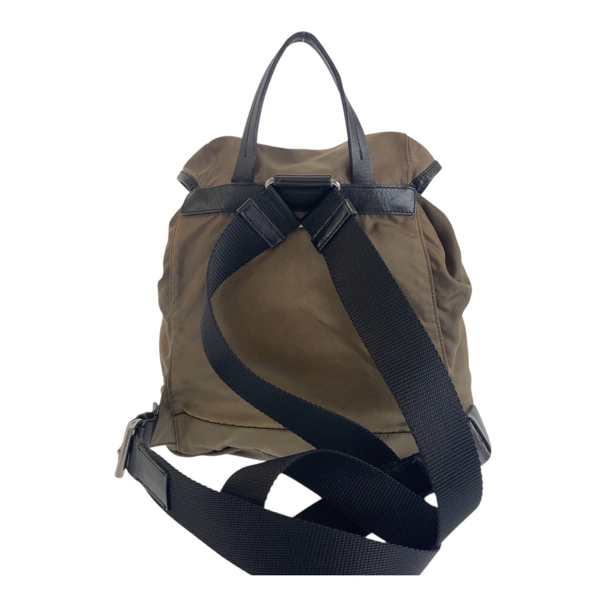 PRADA Backpack Nylon Khaki Gray Black Silver Metal Test Triangle With logo