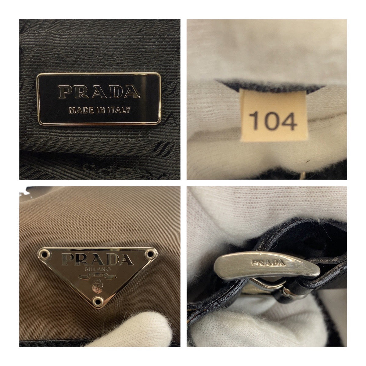 PRADA Backpack Nylon Khaki Gray Black Silver Metal Test Triangle With logo