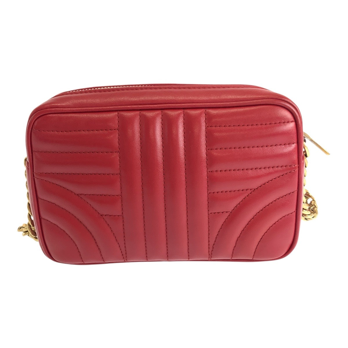 PRADA Shoulder Bag leather Red Gold Metal Diagram logo