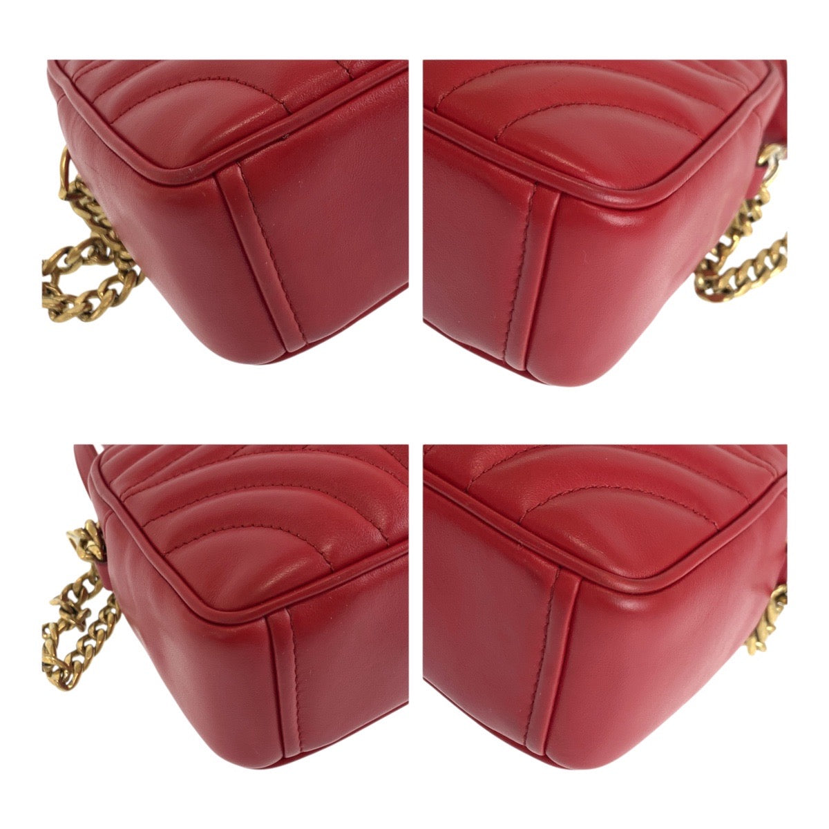 PRADA Shoulder Bag leather Red Gold Metal Diagram logo