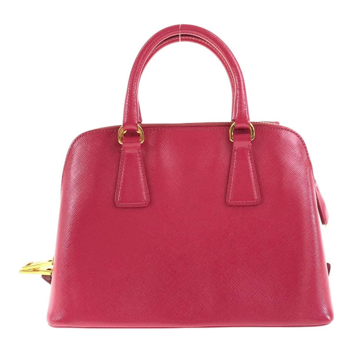 PRADA Shoulder Bag leather Pink Gold Metal Safiano Triangle With logo