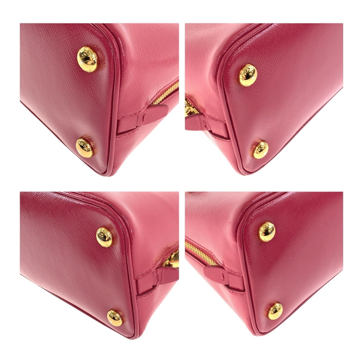 PRADA Shoulder Bag leather Pink Gold Metal Safiano Triangle With logo