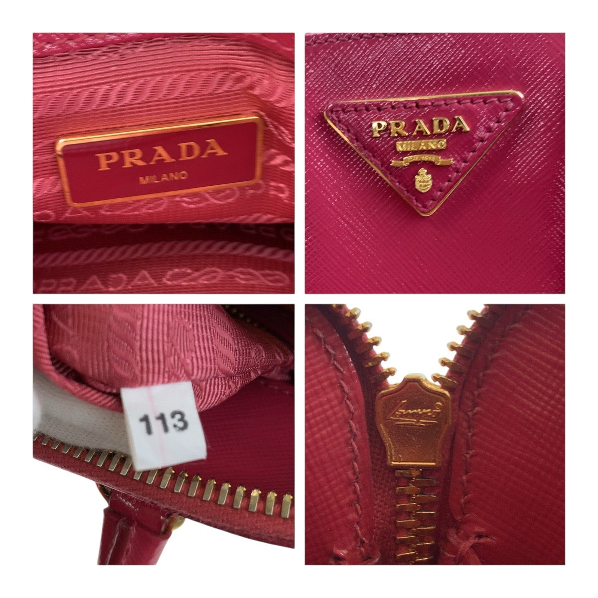 PRADA Shoulder Bag leather Pink Gold Metal Safiano Triangle With logo