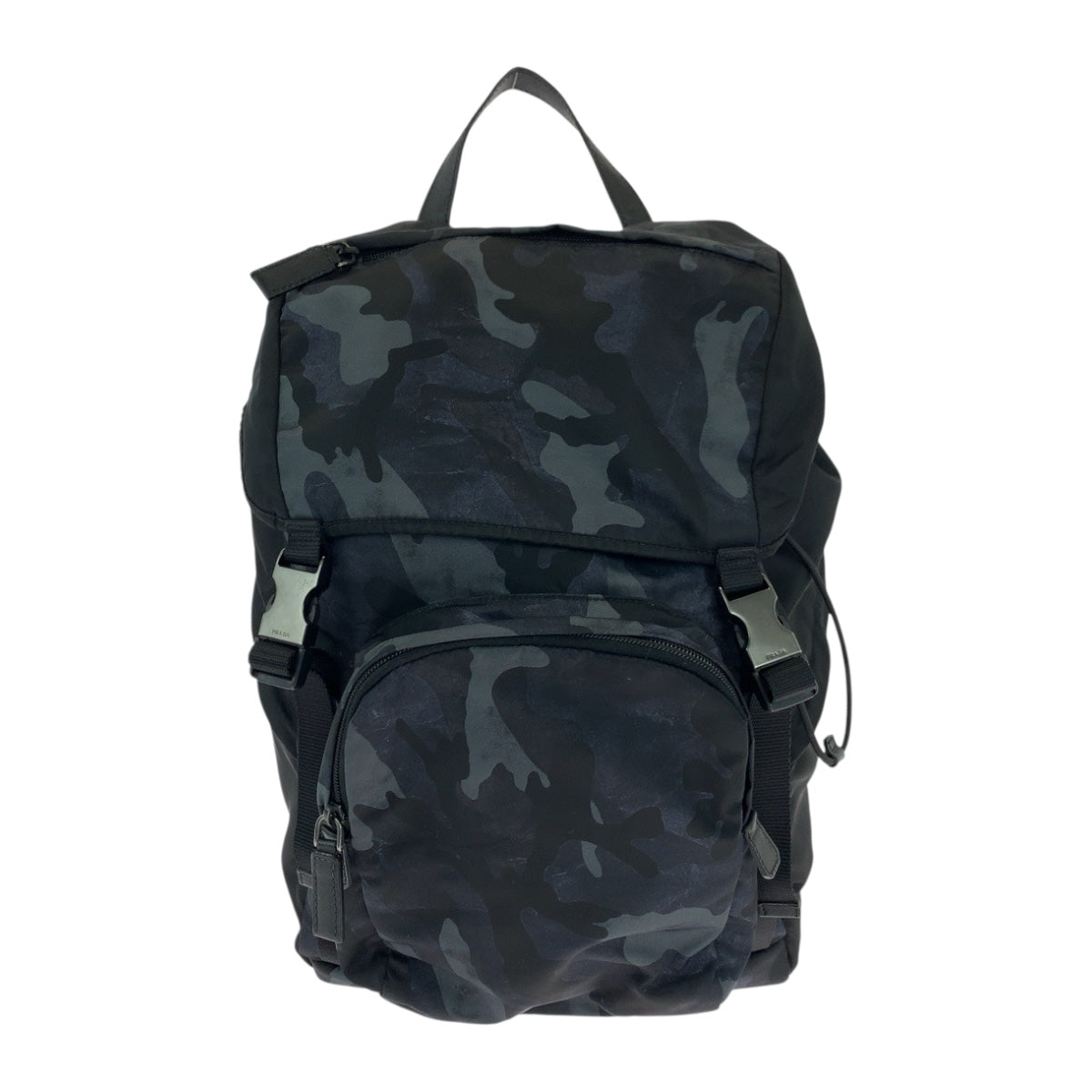 PRADA Backpack Nylon Blue Black SilverMetal Tessuto Camouflage Pattern Triangle With logo