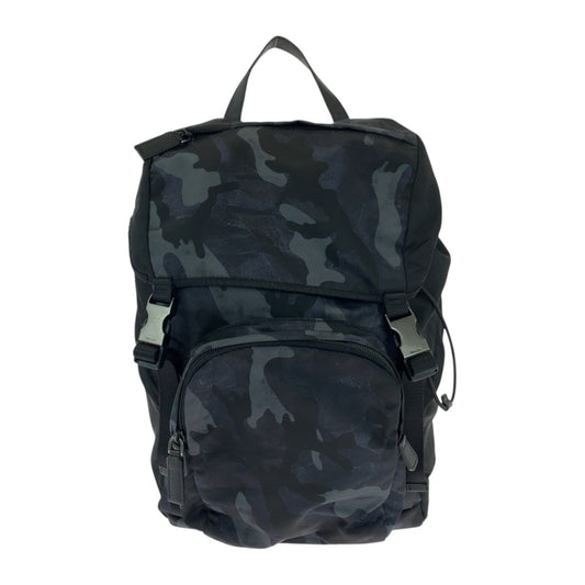 PRADA Backpack Nylon Blue Black SilverMetal Tessuto Camouflage Pattern Triangle With logo