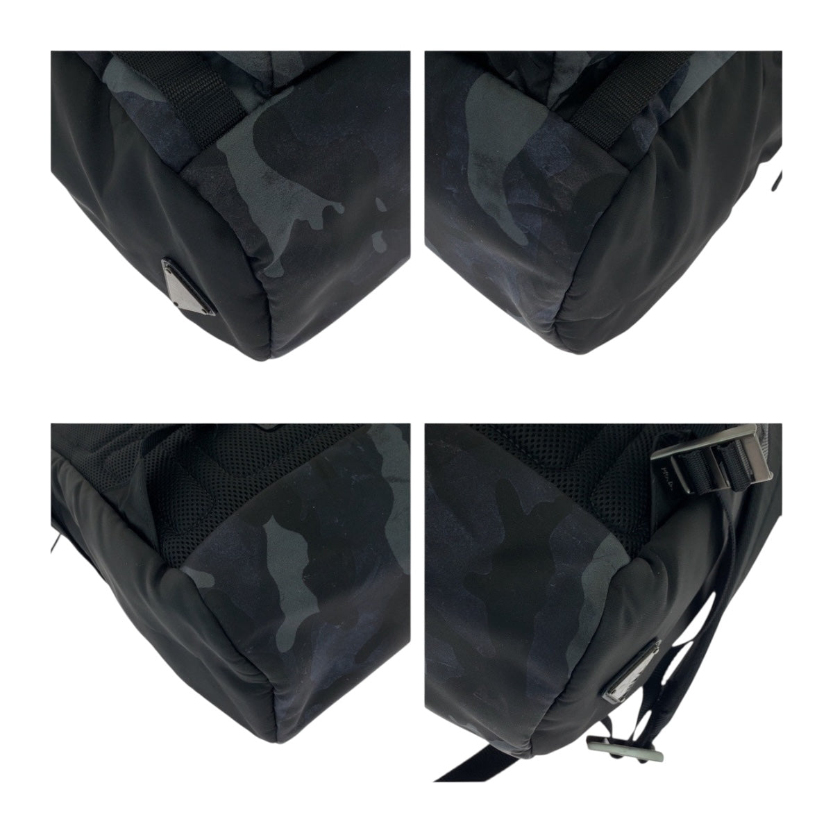 PRADA Backpack Nylon Blue Black SilverMetal Tessuto Camouflage Pattern Triangle With logo