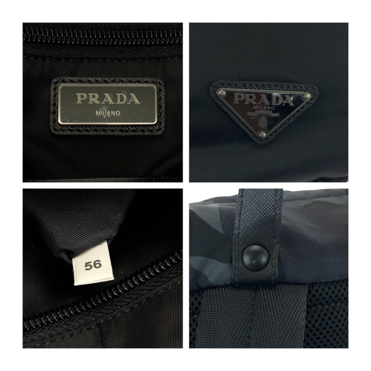 PRADA Backpack Nylon Blue Black SilverMetal Tessuto Camouflage Pattern Triangle With logo
