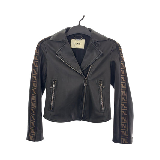 FENDI Riders jacket lambskin black Zucca Pattern 36