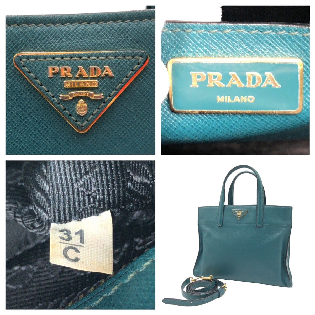 PRADA Tote Bag leather Green GoldMetal Safiano