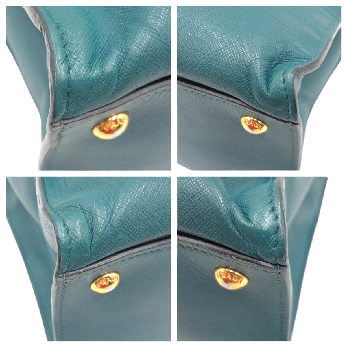 PRADA Tote Bag leather Green GoldMetal Safiano