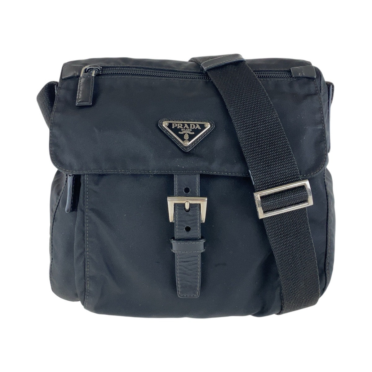 PRADA Shoulder Bag Nylon Black SilverMetal Test Triangle With logo