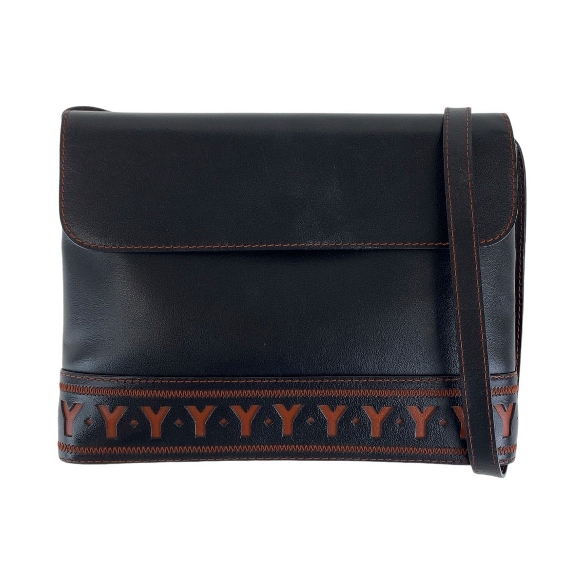 Yves Saint Laurent Shoulder Bag leather Black Orange Gold Metal YSL Y Cutout