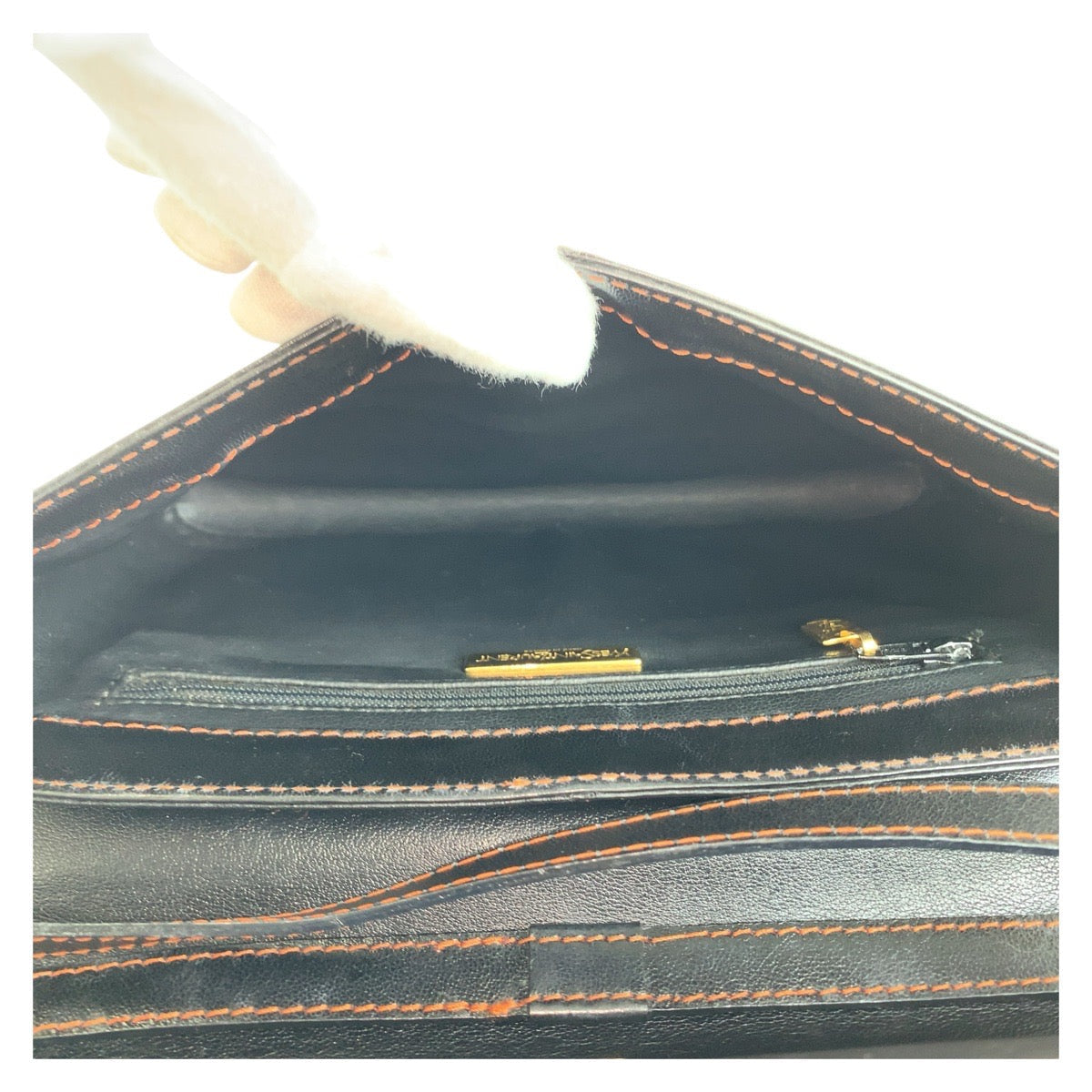 Yves Saint Laurent Shoulder Bag leather Black Orange Gold Metal YSL Y Cutout