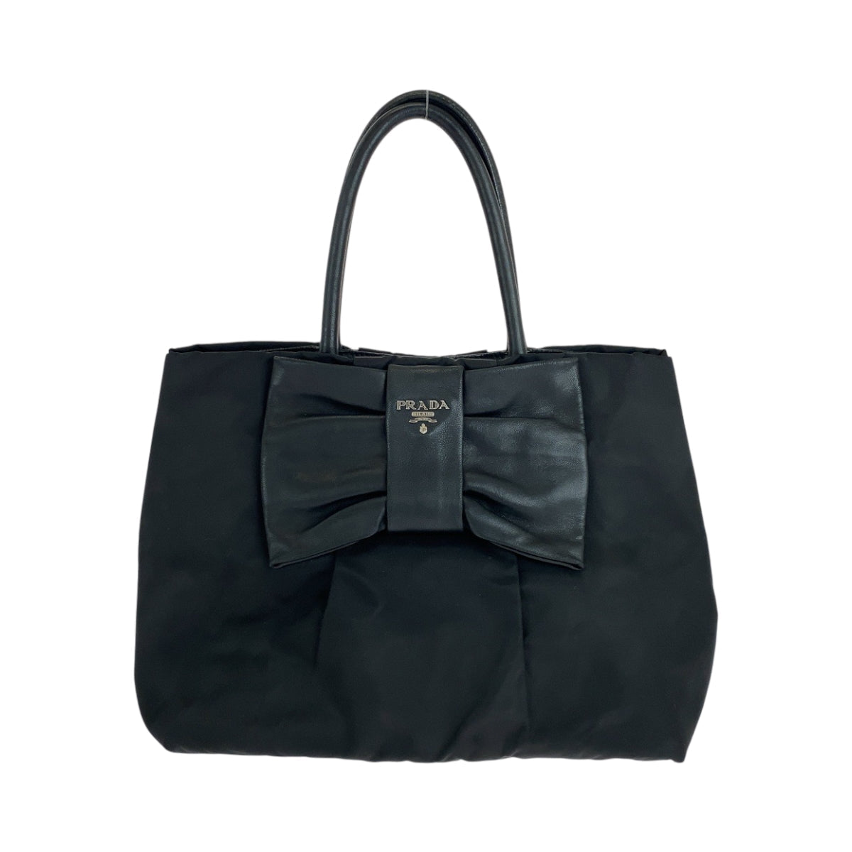 PRADA Tote Bag Nylon Black SilverMetal Test Ribbon TriangleWith logo
