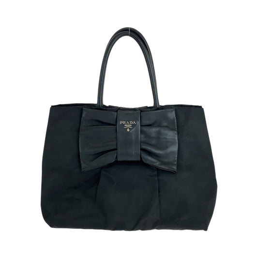 PRADA Tote Bag Nylon Black SilverMetal Test Ribbon TriangleWith logo
