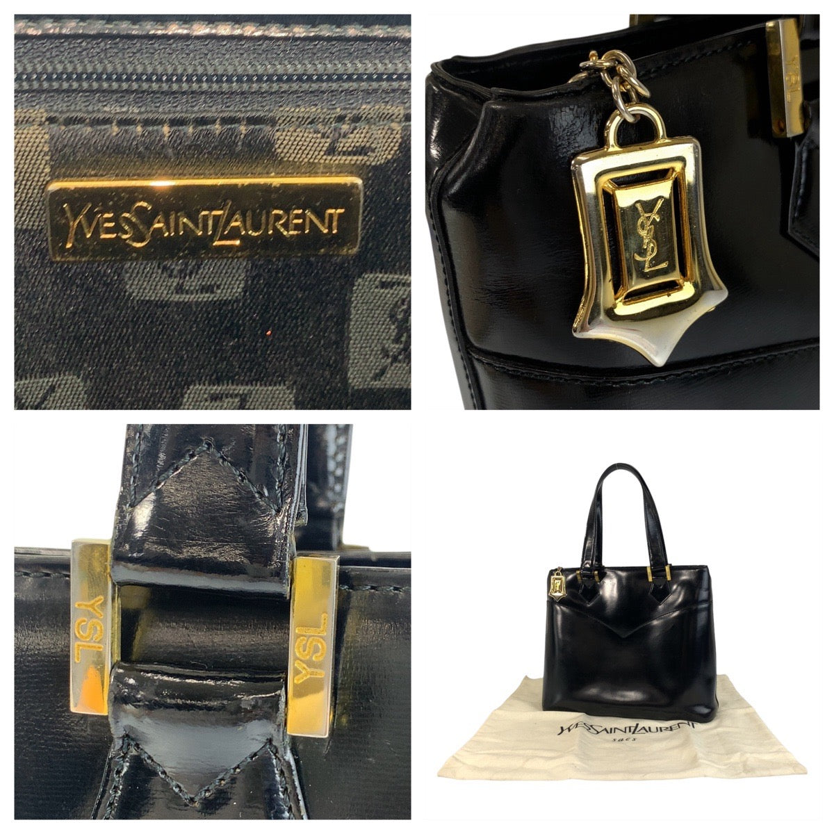 Yves Saint Laurent Handbag leather Black GoldMetal YSL