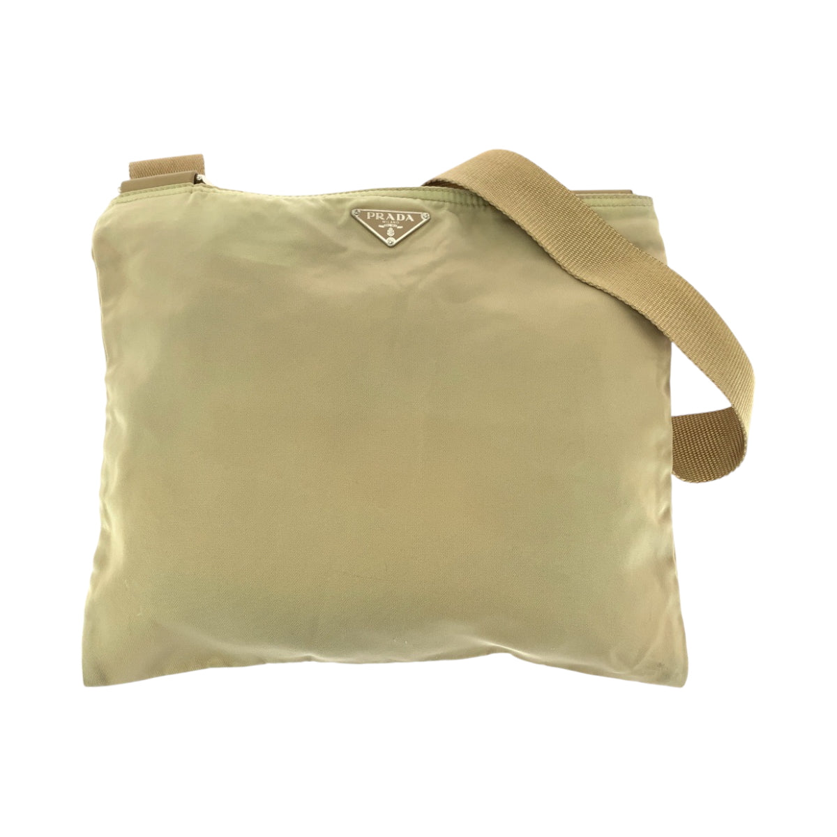 PRADA Shoulder Bag Nylon Beige SilverMetal Test Triangle With logo