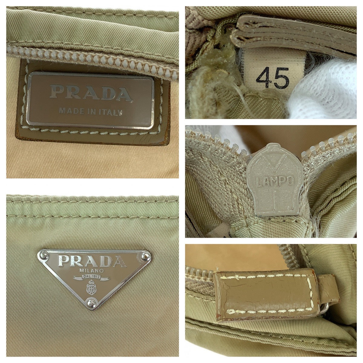 PRADA Shoulder Bag Nylon Beige SilverMetal Test Triangle With logo