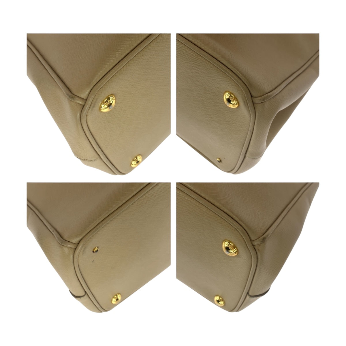 PRADA Shoulder Bag leather beige Safiano Triangle With logo