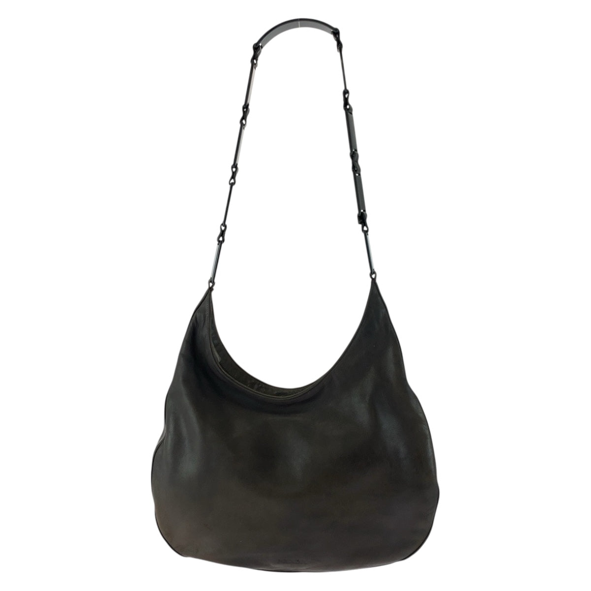 PRADA Shoulder Bag leather Brown Silver Metal