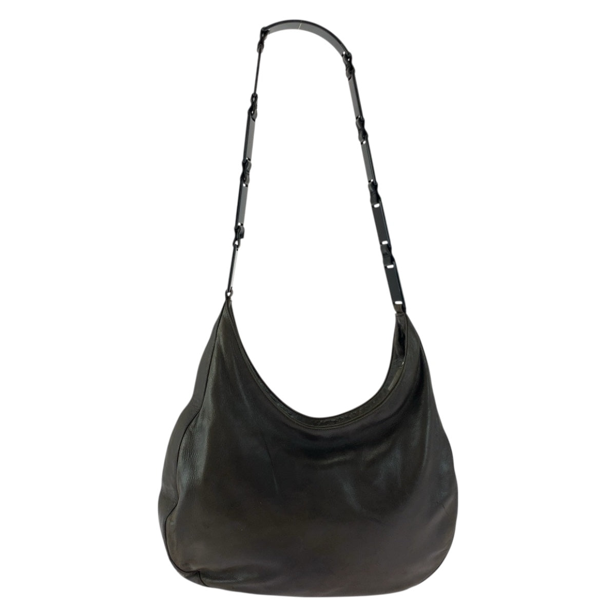 PRADA Shoulder Bag leather Brown Silver Metal