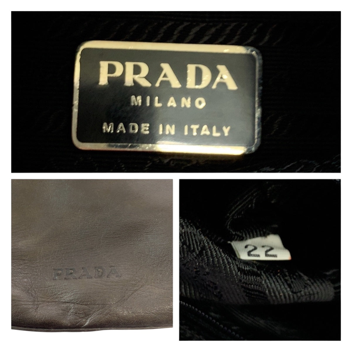 PRADA Shoulder Bag leather Brown Silver Metal
