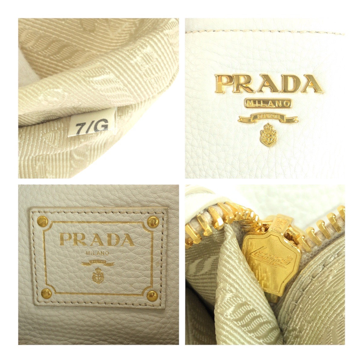 PRADA Handbag leather White Gold Metal Vitterodino