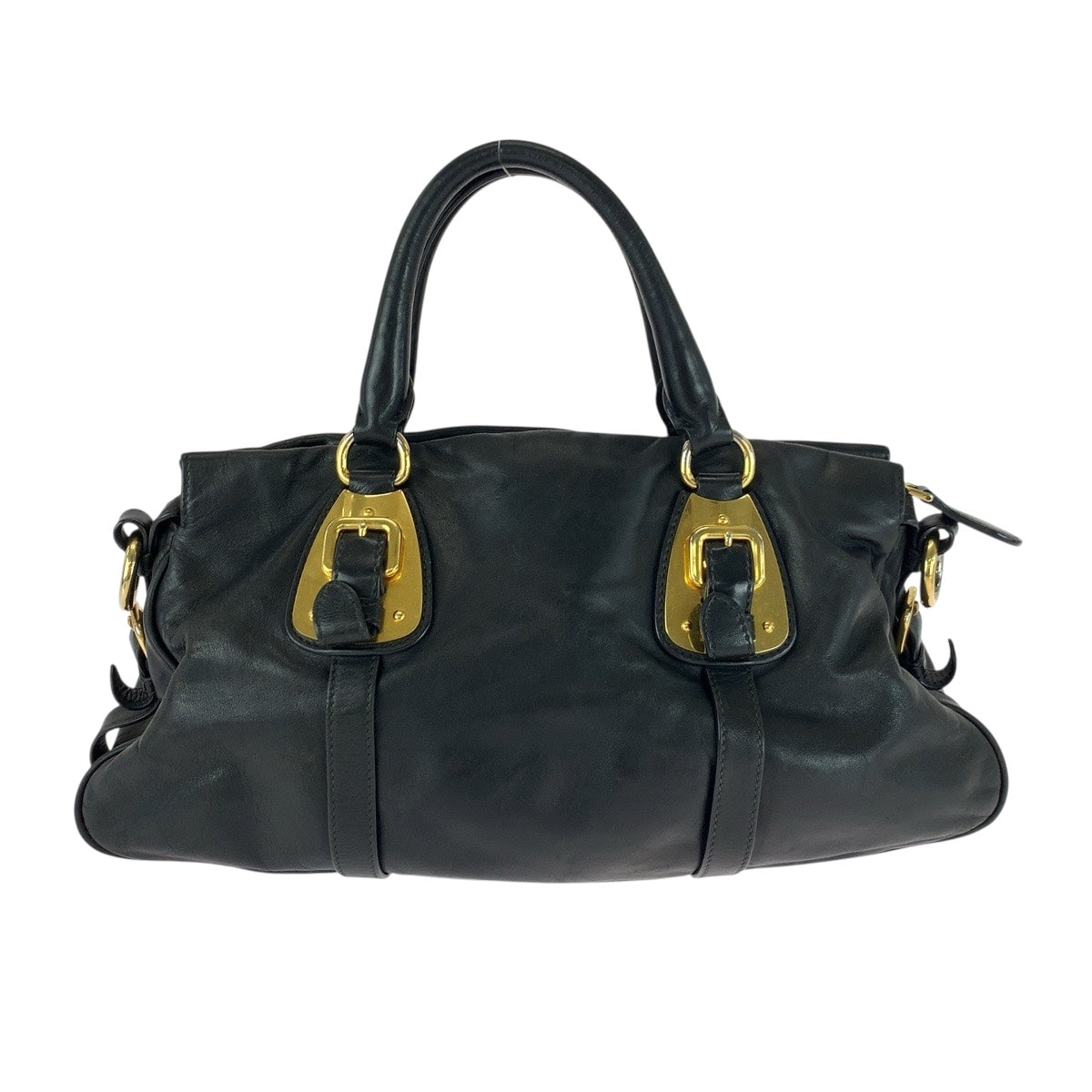 PRADA Shoulder Bag leather Black GoldMetal logo