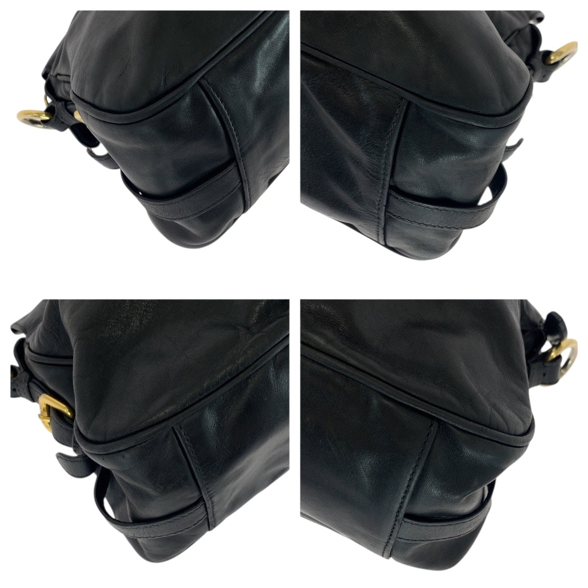 PRADA Shoulder Bag leather Black GoldMetal logo