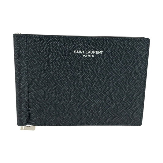 SAINT LAURENT PARIS Bifold Wallet 378005 BTY0N 1000 leather Black Silver Bill clip