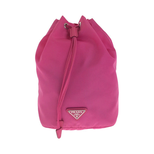 PRADA Pouch Nylon Pink SilverMetal Triangular logo