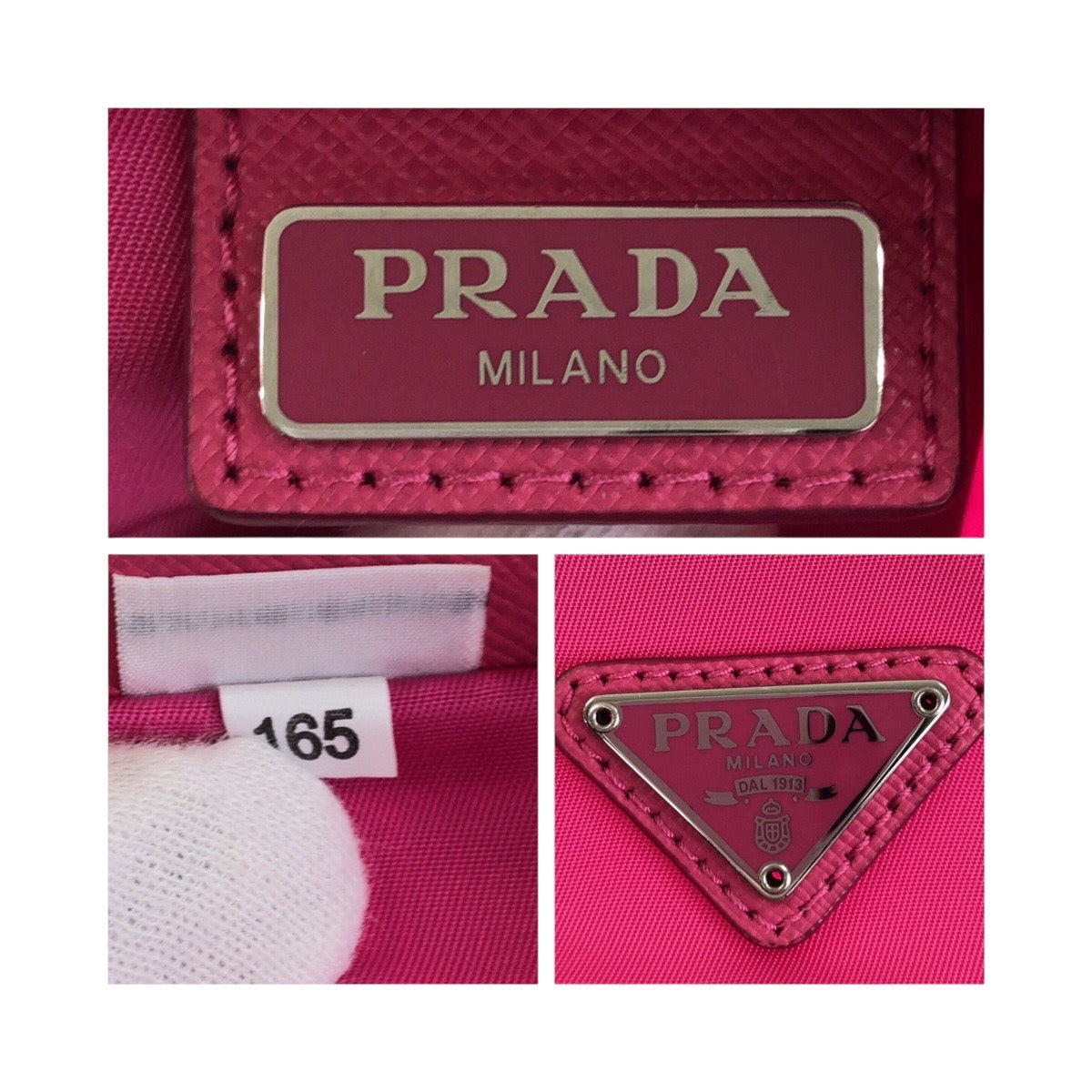 PRADA Pouch Nylon Pink SilverMetal Triangular logo