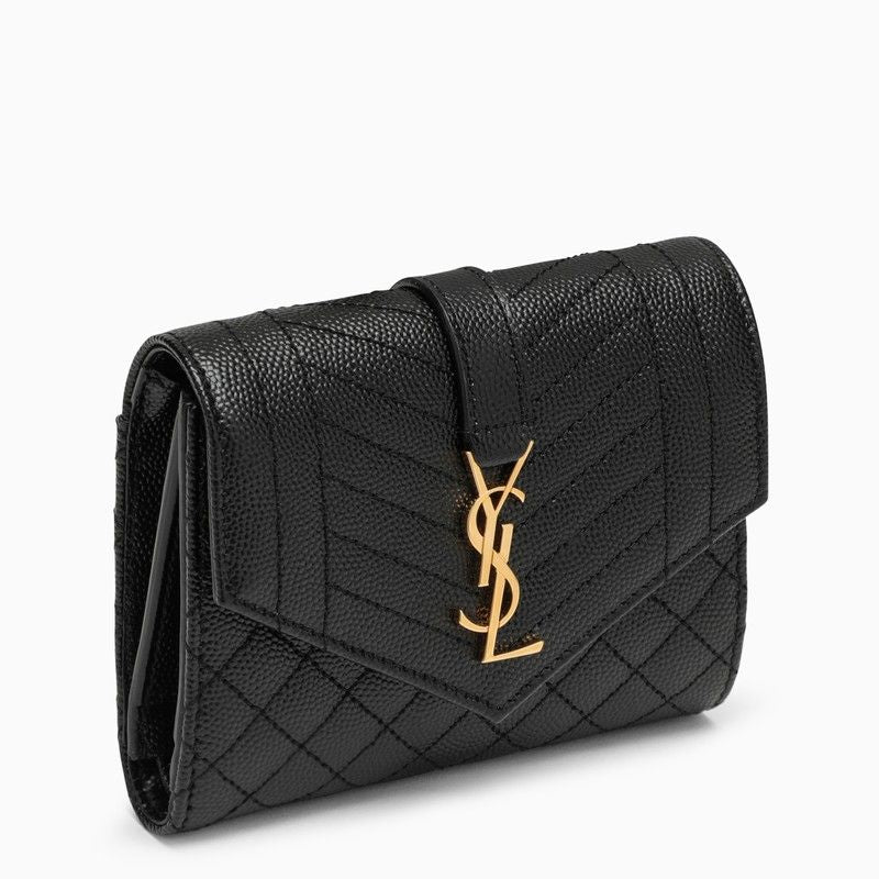 Luxury Saint Laurent Trending 2026 Women's Leather Tri-Fold Envelope Wallet With Logo in Black | 651028BOW91