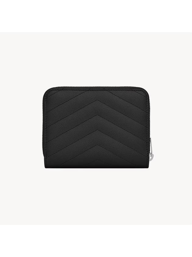 Luxury Saint Laurent Trending 2026 Matelasse Compact Zipper Leather Half Wallet Black