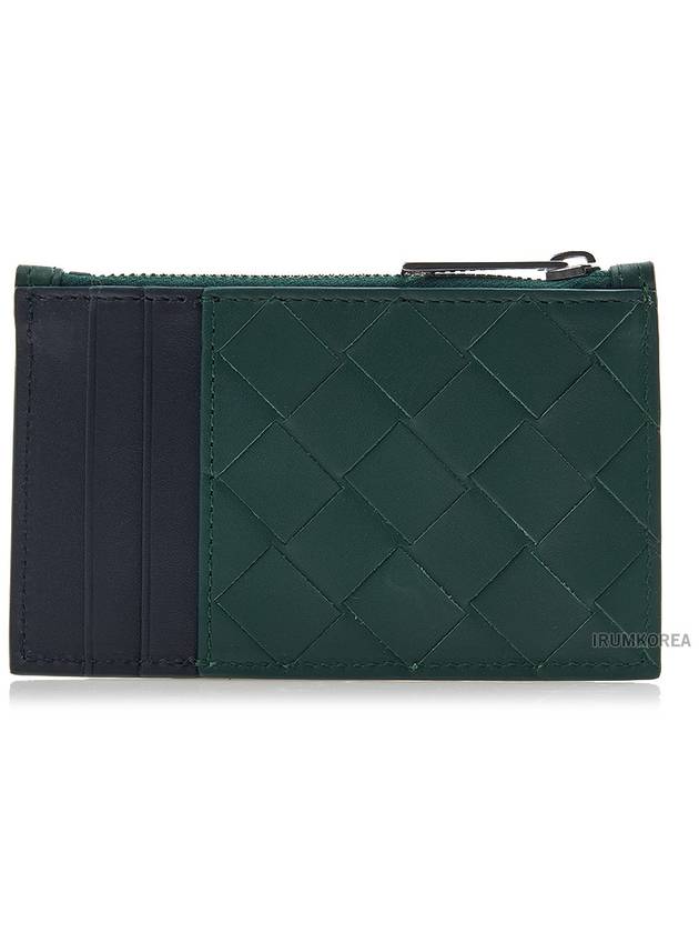 Luxury Bottega Veneta Intrecciato Zippered Leather Card Wallet Dark Green Navy