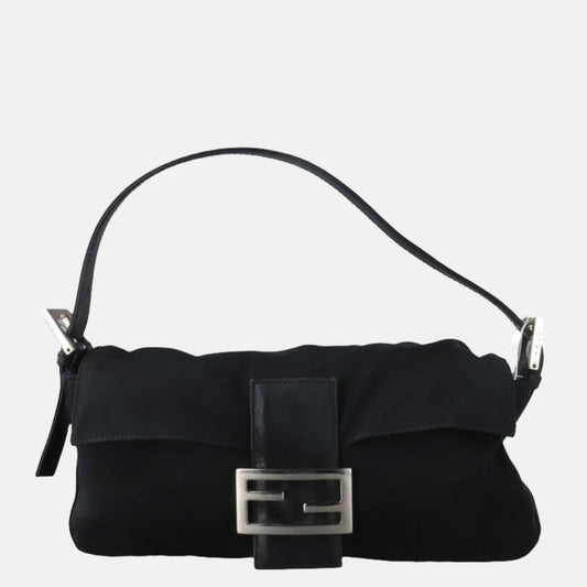FENDI Baguette   Black Cloth Silver Hardware