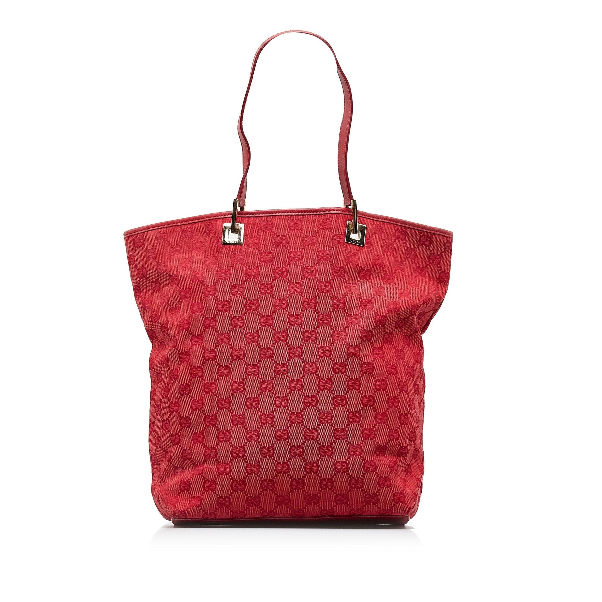 Gucci Red Leather Canvas Tote Style 2