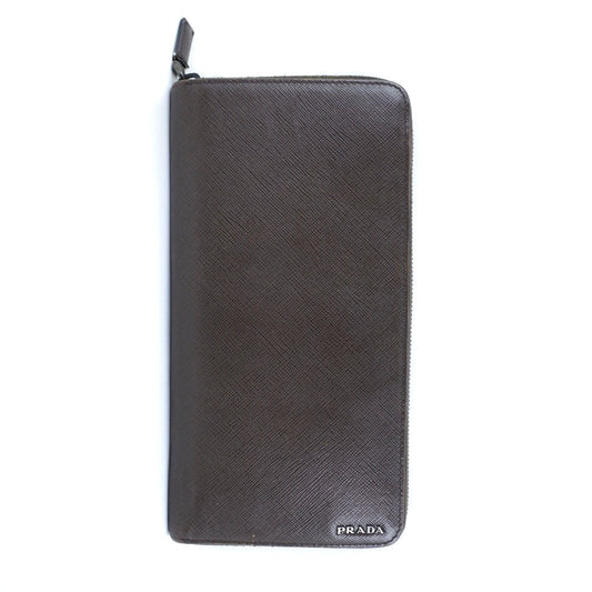 PRADA Long Wallet Purse 2ML220 Safiano Brown Brown Zip Around Women