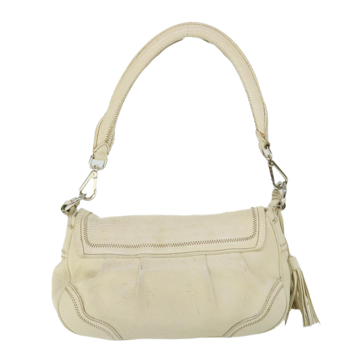 PRADA Hand Bag Leather White Auth