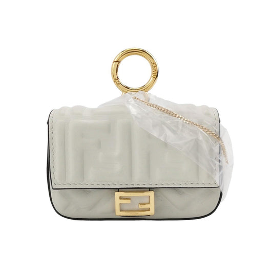 Fendi Nano Baguette Charm White Lambskin Leather Gold Hardware
