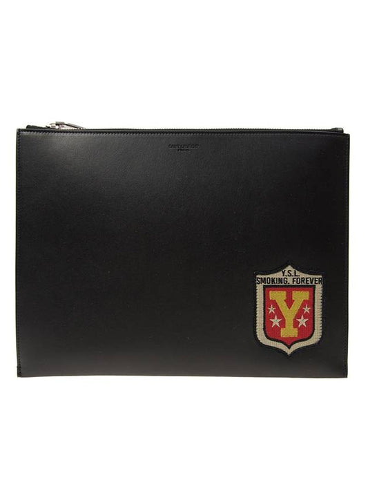 Luxury Saint Laurent Trending 2025 Y Shield Patch Clutch Bag Black